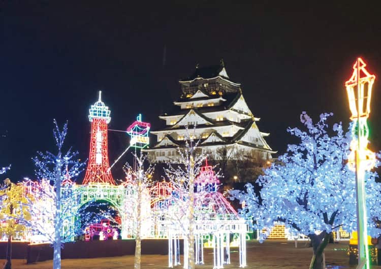 大阪城天守閣が借景！イルミネーションが輝く「大阪城イルミナージュ」開催中