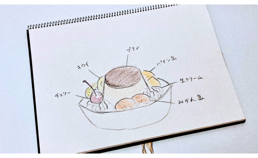 プリンアラモードのスケッチ