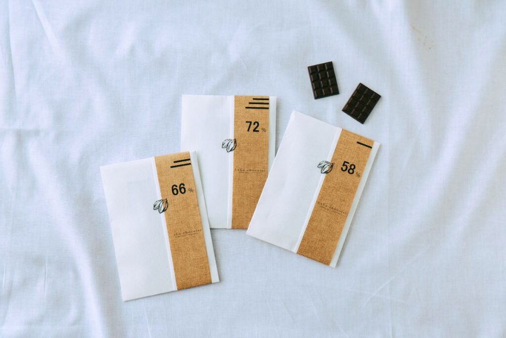 58％、66％、72％のハイカカオのタブレット