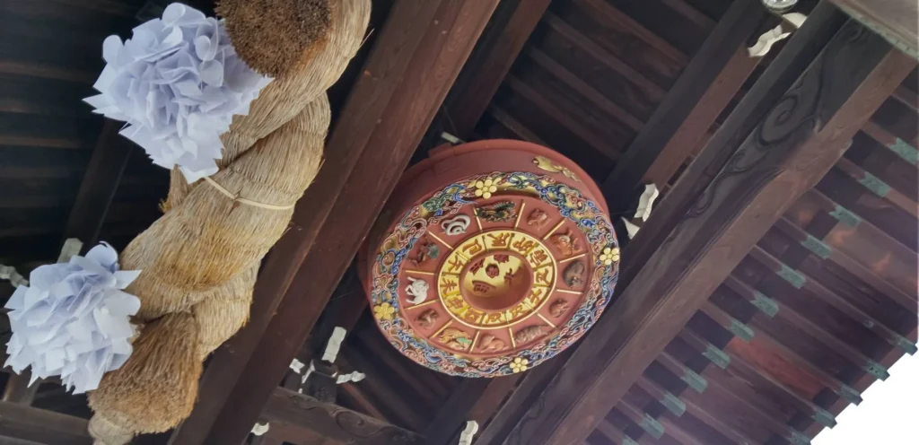 大阪天満宮 表大門の大注連縄と方位盤