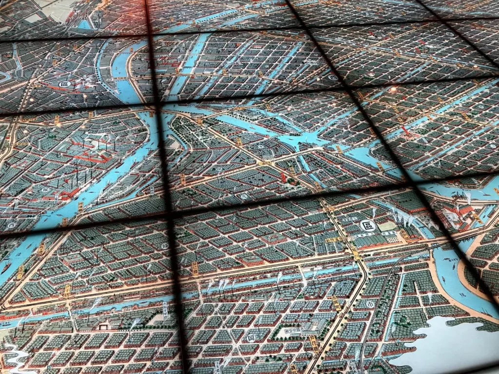 大阪くらしの今昔館 8階床面の大正時代の大阪のパノラマ地図