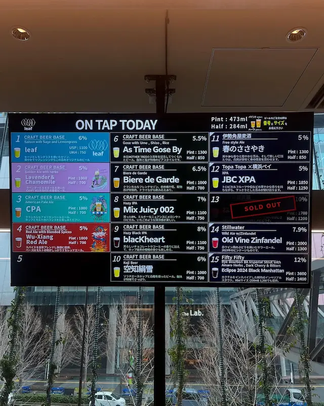 CRAFT BEER BASE leafのメニュー表