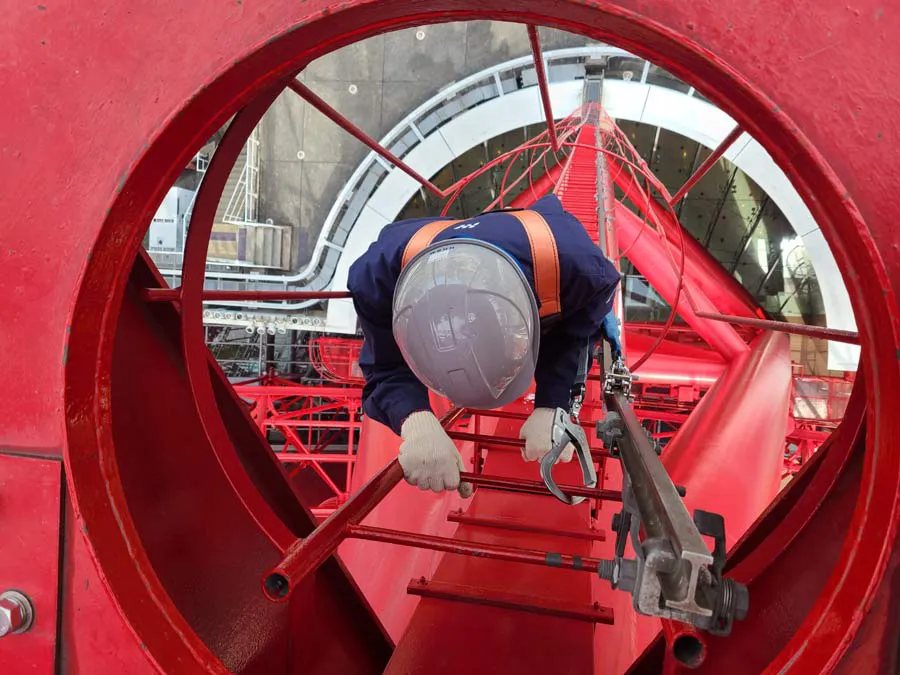 はしごを使った点検の様子