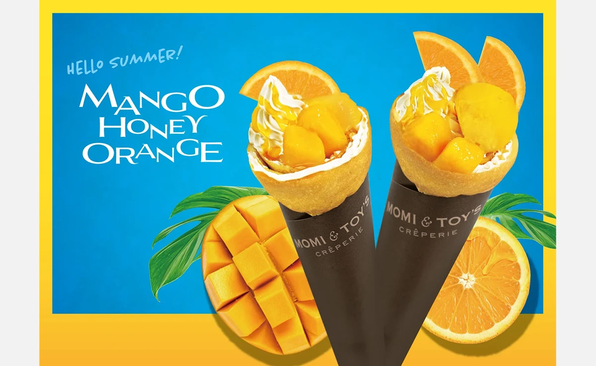 とろけるクレープの「MOMI&TOY’S」で、オレンジやマンゴーを使用した夏のクレープ2種を期間限定で販売