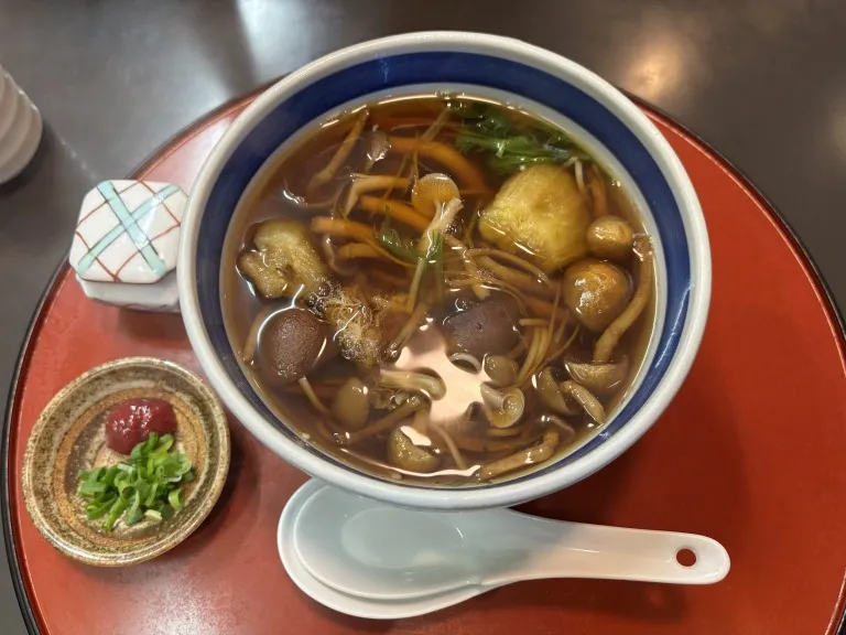 麺処水野住吉 「いろいろキノコと焼きナス蕎麦」の全体